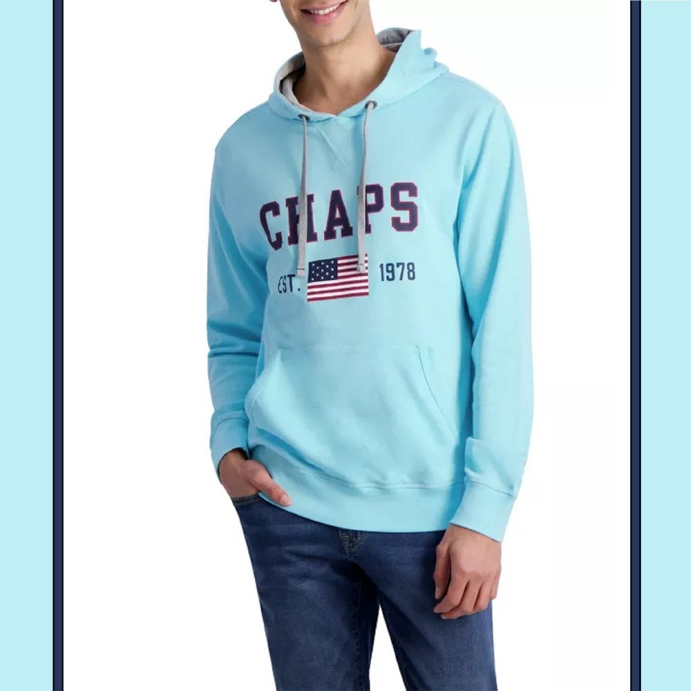 XXL new AQUA BLUE Chaps French Terry Graphic Hoodie in MEN's EXTRA EXTRA LARGE